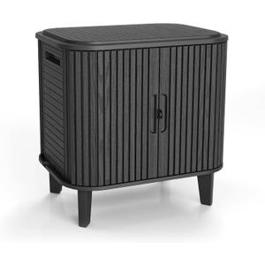 Keter Velo 30 Gallon Outdoor Storage Cabinet, Weather-Resistant Resin Deck Box with Steel Reinforcement, Lockable, Wood-Look Finish, Graphite