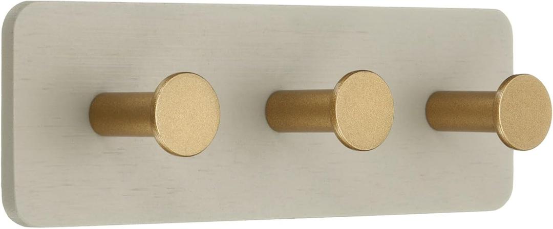 uxcell Wood Wall Self Adhesive Hooks Towel Hanger Bracket Heavy Duty Hook for Bedroom Kitchen Bathroom Coat Robe, Grey/Gold (Square, Triple Hook)