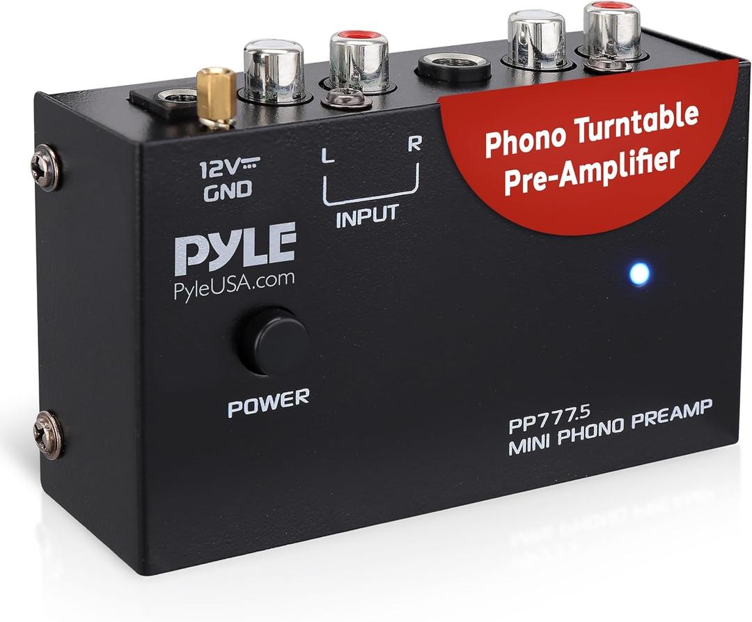 Pyle Phono Turntable Preamp - Mini Audio Stereo Phonograph Preamplifier with RCA Inputs & Outputs, Low Noise Operation, 12V DC Adapter Powered, Compatible with Turntables, Receivers, Speakers & More