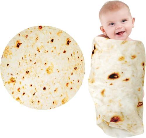 Tortilla Blanket, Baby Burritos Swaddle Blanket, Taco Blanket for Newborn Toddler, 285 GSM Soft Flannel Wearable Wrap Funny Gifts for Baby Shower Boy Girl 0-3 6 9 Months, 36 inch