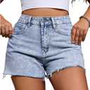 Women's Vintage Raw Hem Jean Shorts Y2k High Waited Straight Leg Denim Shorts Streetwear (Blue, S)