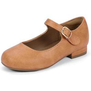 Hehainom Girls Dress Shoes Mary Jane Ballet Flats Little Big Kids Flower Girl Low Heels School Wedding Party Shoes (Camelpu), Size 2