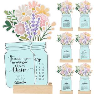 Crtiin 6 Sets Employee Appreciation Gifts Desk Calendar 2026 2027 with Wooden Stand Mini Monthly Calendar Desktop Thank You Gift for Teacher Team Nurse Administrative Assistant Office Receptionist