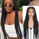 FAVE Braid Wigs for Black Women HD Full Lace Jumbo Braided Wig 32 Inches Synthetic Box Braid Wig With Baby Hair 100% Handmade Knotless Braided Wigs for Daily Use (1B)