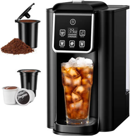 SHARDOR Single Serve Coffee Maker, Hot and Iced Coffee Machine for K Cup Pods & Ground Coffee, 6 to 14 oz Brew Sizes, with 50 oz Removable Water Tank, Bold Brew Setting, Stainless Steel, BLACK