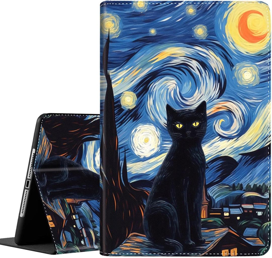 Case for iPad 9th / 8th / 7th Generation (2021/2020/2019) 10.2 inch/iPad Air 10.5" 2019 / iPad Pro 10.5", Leather Smart Cover with Auto Wake/Sleep, The Starry Night Black Cat