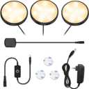 YGS-Tech LED Puck Lights, Under Cabinet Lighting Black Trim, 3000K Warm White, CRI90+, Touch Dimming, All Accessories Included, Under Counter Lighting for Kitchen, Closet Lights, Safe Light, 3-Pack