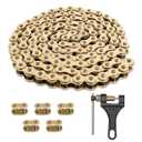 Belleone 520 Gold Motorcycle Chain 114 Links with Chain Breaker, 520 Drive Bike Roller Chain with 5 Master Links for 250cc 300cc Series DRZ250 RMZ250 KX250 KX450F CRF250R CRF450R YZ250F YZ450F