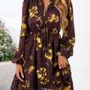 PRETTYGARDEN Women's Fall Boho Dresses 2026 Floral Long Sleeve V Neck Mini Flowy Wedding Guest Dress Trendy Vacation Outfits (M)