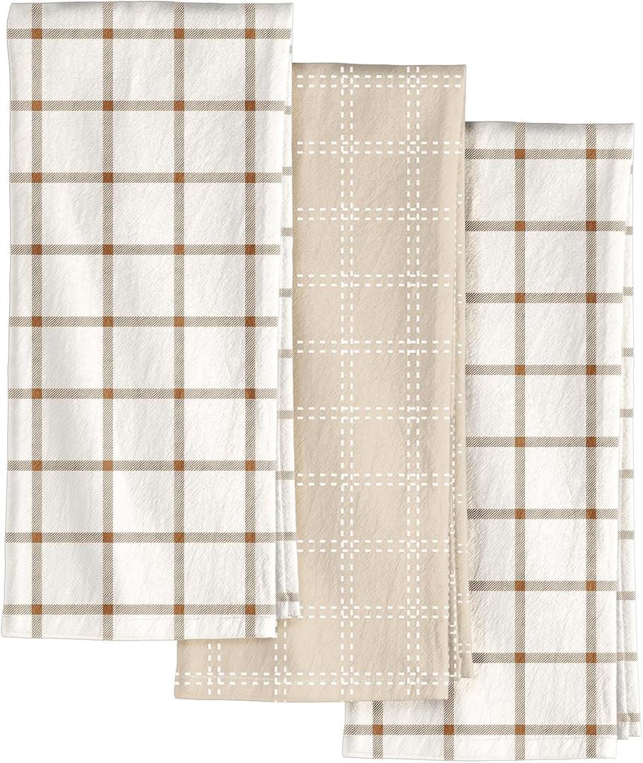 Miss Adola 3pcs 150GSM Flour Sack Kitchen Towels, Checkered | 18"x 26", Pure Cotton, Light Weight, All Season Design, Lint-Free, Quick Drying, for Proofing Bread, for Kitchen Drying, 18 inches by 26 inches