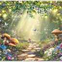 Fabric 7x5ft Spring Enchanted Forest Photography Backdrop Fairy Tale Garden Floral Wonderland Butterfly Lights Mushroom Background Kids Girls Party Decoration Photo Props
