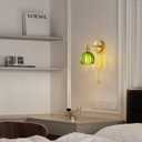 Vintage Wall Sconce 1 Pack, Green Glass Shade Gold Wall Lamp with 12 Inch Cable Switch, Modern Bathroom Wall Sconces for Bedroom Corner Hallway