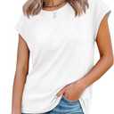 Tankaneo Womens Short Cap Sleeve Tops Crew Neck Loose Fit T Shirt Basic Casual Sleeveless Tee Shirts (Small)