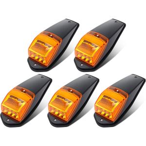 VIHOSE 5 Pack 34 LEDs Cab Lights for Semi Trucks, Chrome Amber Roof Marker Lights 12V IP67 Waterproof, Heavy Duty Cab Marker Set Compatible with Peterbilt Kenworth Mack(Black Amber)