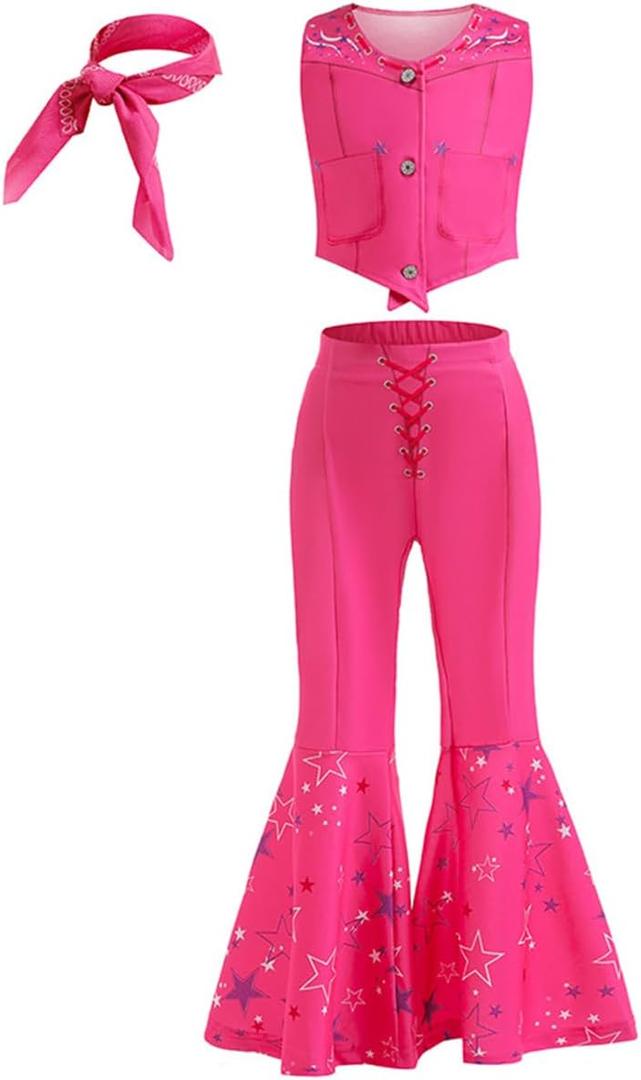 iTVTi Cowgirl Costume Girls Hot Pink Kids Disco Outfits Movie Dress up for Halloween Birthday Party Cosplay (5-6 Years)