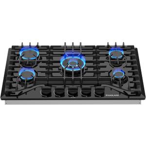 GASLAND 30 Inch Gas Cooktop Black, 5 Burner Propane Stove Top, Built-in NG/LPG Convertible Gas Cooktops, Plug-in with Thermocouple Protection, Black
