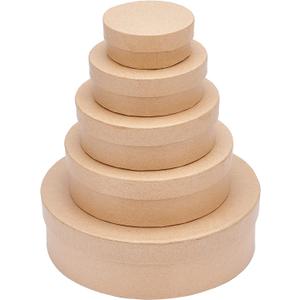 BENECREAT 5 Sizes Papier Mache Flat Round Boxes Nesting Stacking Craft Paper Gift Box for Candy Chocolate Biscuits, Halloween Christmas, Wedding Festival Gift Packaging