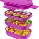 Modern Adult Lunch Box, Stackable Lunch Containers, Minimalist Design Bento Box with Utensil Set - Leak-Proof for Dining Out, Work, School, Picnic (Purple)