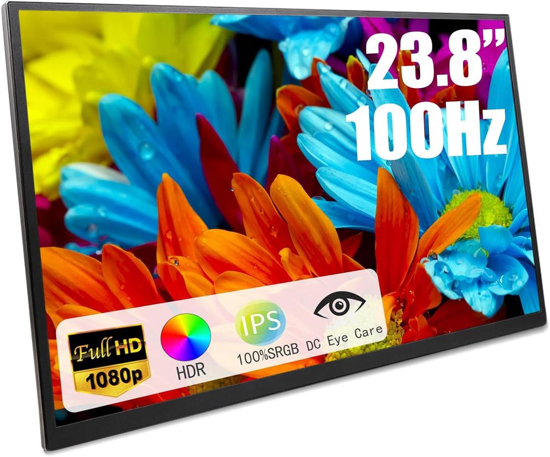 23.8 Inch Large Portable Monitor for Laptop, 120Hz 1080P FHD IPS Portable Travel Second Screen Display for/Phone/Xbox PS4/5, 125% sRGB, Dual Speakers, VESA
