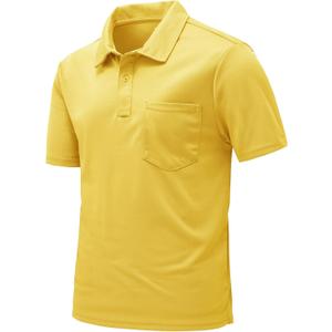 Rdruko Men's Polo Shirts Short Sleeve Quick Dry Outdoor Golf Sports Shirts with Pocket (XX-Large, 01 Yellow)