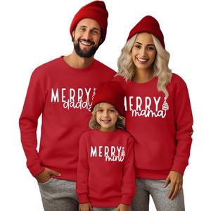 BANGELY Christmas Kid Outfit Mini Letter Print Sweatshirt Xmas Tree Holiday Long Sleeve Top, Red, 3T–4T