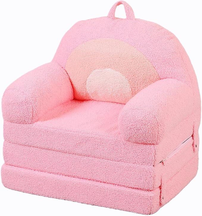 MOMCAYWEX Kids Sofa, Sherpa Couch with TriLayer Foam Cushions, Comfy Seating for Kids Age 18 Months and Up, Pink