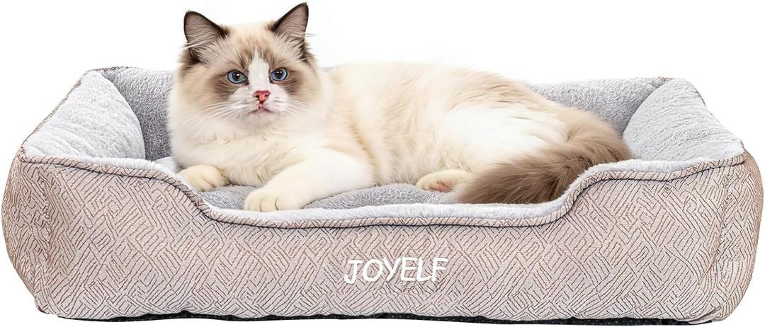 JOYELF Rectangle Dog Bed Calming Pet Bed, Anti Anxiety Cat Bed & Sofa, Cute Plush Pet Bed for Small Dog and Cat (Small-23''x19''x6'')