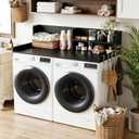 2-Tier Washer Dryer Countertop with Shelves & Metal Hooks, 54" W x 27.5" D Large Laundry Topper for Room Organization & Folding Clothes & Storage(Black)