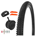 JIAYAN 24/26x1.95 Folding Replacement Bicycle Tires with Tire Levers and Tire Liners, 24''/26'' Mountain Bike Tire and Inner Tube for MTB Off-Road Bicycle