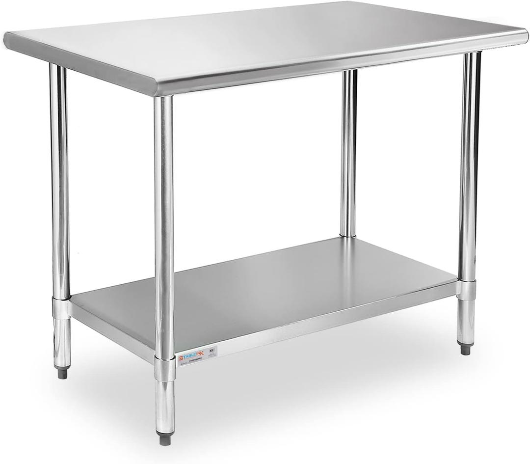 STABLEINK NSF Stainless Steel Table, 24 x 36 Inches Metal Prep & Work Table with Adjustable Undershelf, for Commercial Kitchen, Restaurant, Hotel and GarageStainless Steel prep Table Work Table