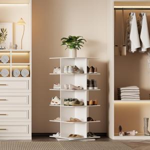 Rotating Shoe Rack Tower, PVC Material Structure, 5-Tier 360° Swivel Lightweight Shoe Organizer, Space-Saving Spinning Shoe Shelf for Entryway, Closet, Bedroom (White 21.6" W)