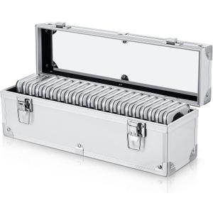Funrous 100/50/20 Slabs Aluminum Coin Storage Box Case for Slab Holders Storage Collection Supplies Coin SlabStorage Box for Collectors(20 Coins,Silver)