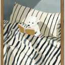 Funny Dog Reading Wall Art Whimsical Dog in White and Blue Striped Bed Wall Decor Painting Eclectic Animal Poster Canvas Print for Bedroom Living Room Bathroom 24x16 inch Wood Framed
