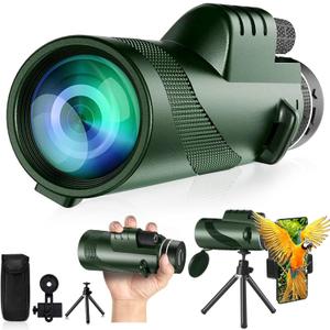 Monocular-Telescope 80x100 High Powered Monoculars High Definition for Adults High Powered with HD BAK4 Prism Smartphone Adapter Telescope Hunting Wildlife Bird Watching Travel Camping Hiking-Green