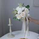 Wedding Bouquets for Bride Bridesmaid,White Champagne Artificial Roses Flowers for Wedding Church Decoration (6.5in)