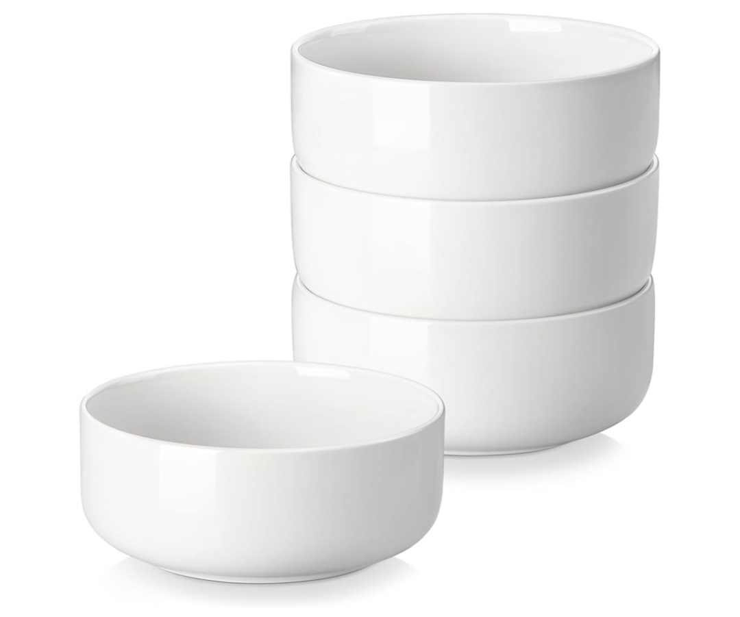 MALACASA 24 OZ Cereal Bowls, 5.8 Inch Soup Bowls Ceramic Bowl Sets of 4, Breakfast Bowls Set for Kitchen, Dishwasher Microwave Oven Safe, White, Series LUNA
