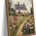 Vintage Cottagecore Wildflower Framed Wall Art – Country Farmhouse Oil Painting Canvas Print with Wood Frame, Floral Nature Wall Decor for Living Room Bedroom 16x24 inch