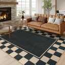 Moynesa Checkered Easy Jute Outdoor Rug 8x10 Area Rugs for Living Room, Black Washable Indoor Outdoor Patio Rug Non Slip, Large Farmhouse Carpet for Bedroom Dining Room Backyard