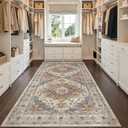 Madane Hallway Runner Rug 4x8 Wide: Washable Thin Runners for Hallways Entry, Non Slip Soft Vintage Kitchen Rugs Low Pile Carpet Runners for Living Room Bedroom Dining Room Foyer (Turmeric/Grey,4x8)