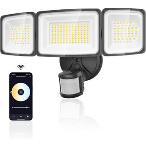 Onforu 100W Smart LED Security Lights Motion Sensor Outdoor 9000LM, 2500K-6500K, WiFi Alexa Flood Light APP Control, Motion Detector with Adjustable 3 Head, IP65 Wall Light for Yard (Black)