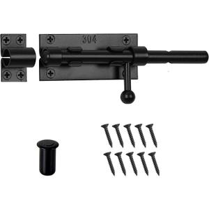 Barrel Bolt Latch, Slide Bolt Gate Latch, 6.3 Inch Black Slide Lock with Padlock Hole, Solid 304 Stainless Steel Heavy Duty Hardware for Wooden Fence Gates Interior Door Barn Door Window