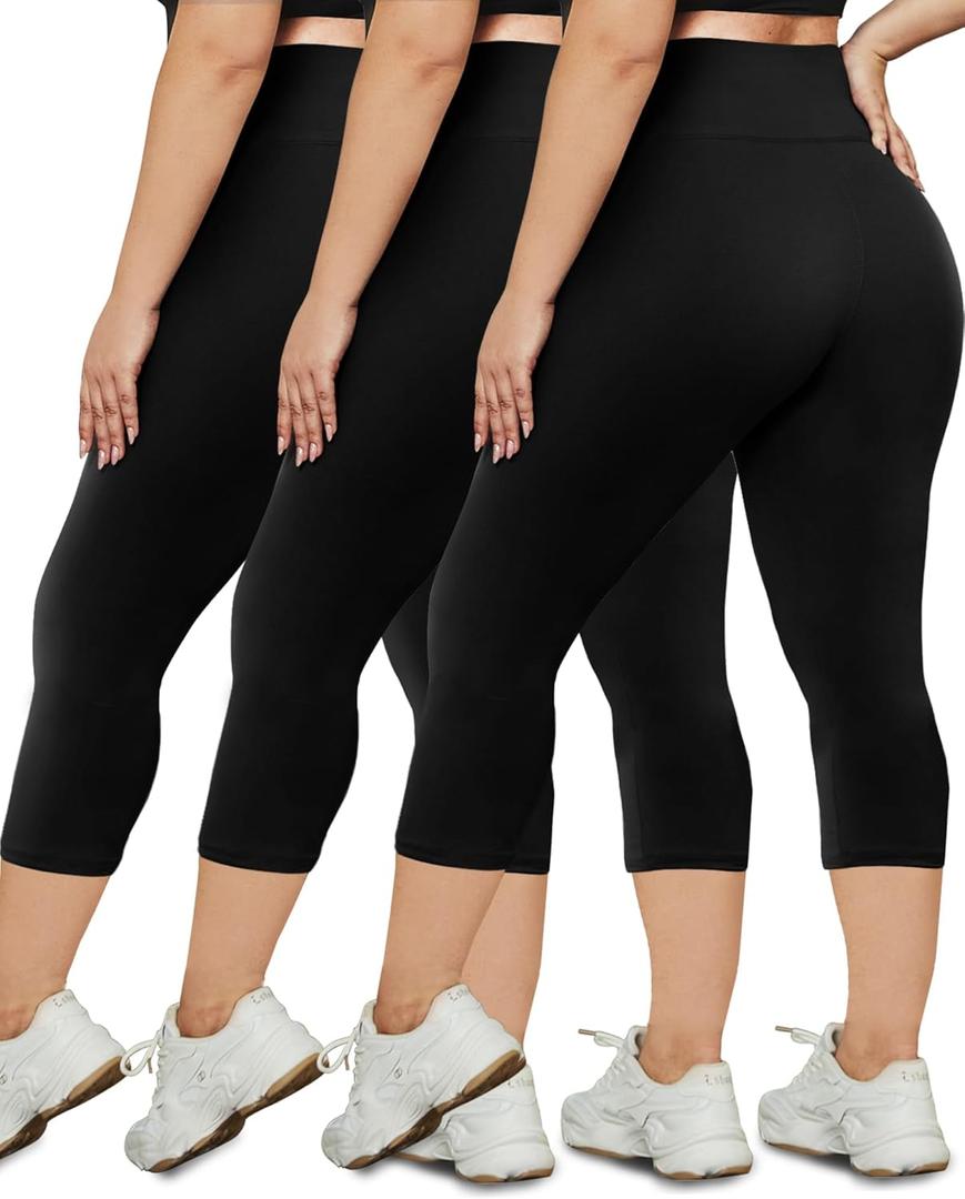 HLTPRO 3 Pack Plus Size Leggings for Women(X-Large - 4X)- High Waist Stretchy Soft Pants for Workout Running Yoga (Black/ Black/ Black) 4XL