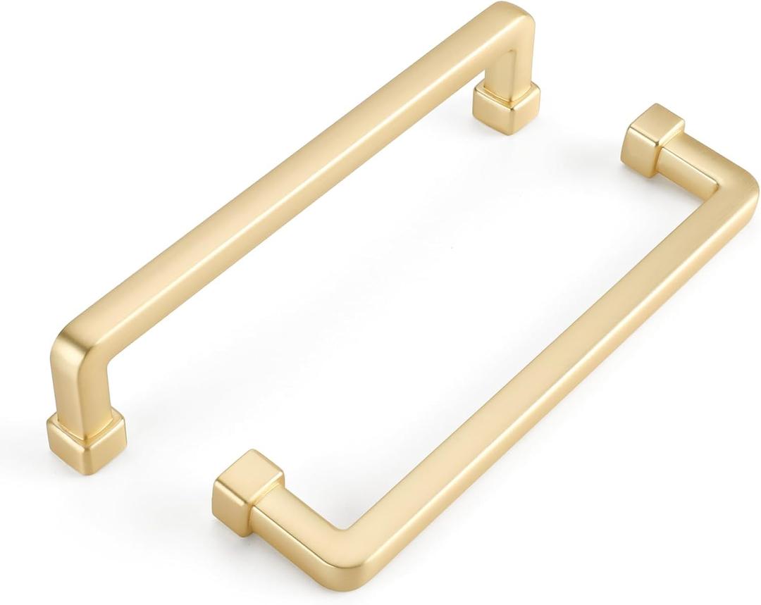 Haliwu 6 Pack/ Gold Cabinet Pulls, Gold Kitchen Cabinet Handles Brushed Gold Cabinet Pulls 5 inch, Square Gold Cabinet Hardware Pulls, Brass Cabinet Pulls for Dresser and Drawer