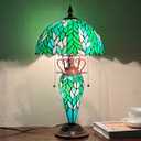 Tiffany Lamp Green Wisteria Stained Glass Table Lamp 3-Lights | Antique Style Nightstand Bedside Reading Light Nightlight for Living Room Bedroom Study Office W12" x H23"