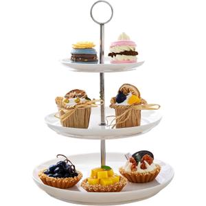 Sweese 3 Tier Cupcake Stand- White Porcelain Cake Stand- Dessert Stand, Tiered Serving Trays for Parties (10.75 inch)