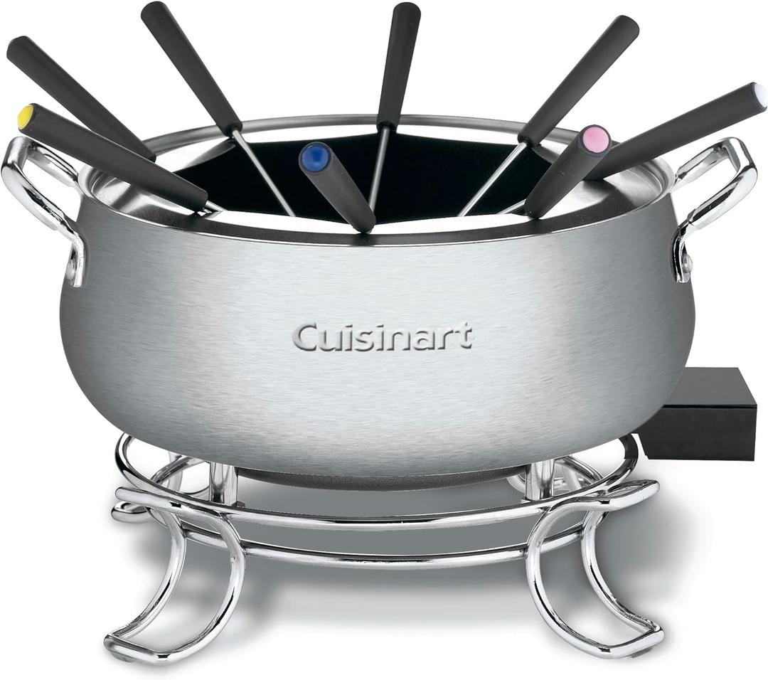 Cuisinart Fondue Pot Set, 3-Quart Stainless Steel Electric Fondue Pot for Chocolate, Cheese, Broth, and Oil, Includes 8 Forks, Temperature Control, Nonstick Interior, Dishwasher Safe, CFO-3SSNAS