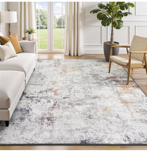 5x7 Area Rugs for Living Room, Washable Large Rug Stain-Resistant Low Pile, Modern Neutral Carpet for Dining Room Home Office Kid Room Nursery Bedroom, Grey Brown