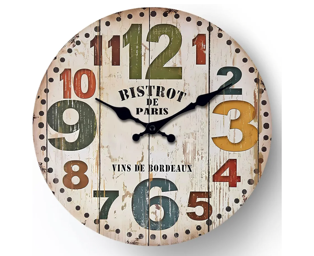 Wall Clock 12 Inch Clock Colorful Numbe Wood Grain Wall Clock Silent Quartz Large Decorative Quiet Home Office