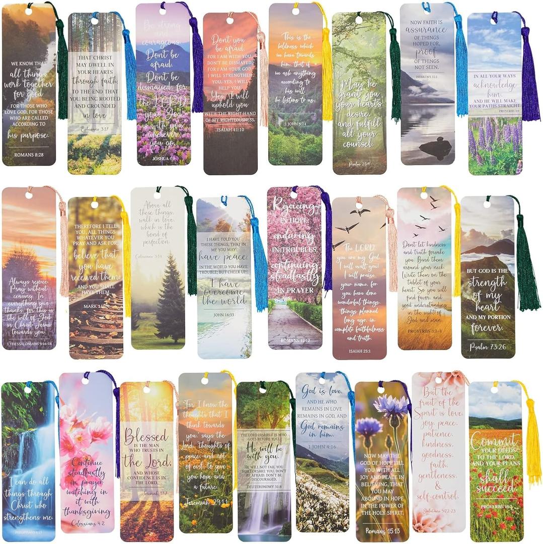 Bible Verse Bookmarks - 100 Pack, 6 x 2 in, Multicolor Tassels - Christian Scripture Page Markers for Bibles, Books & Planners