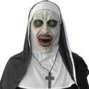 2024 Nun Scary Mask,Halloween Party Scary Full Head Costume Mask with cross necklace